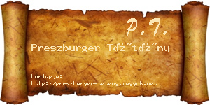Preszburger Tétény névjegykártya
